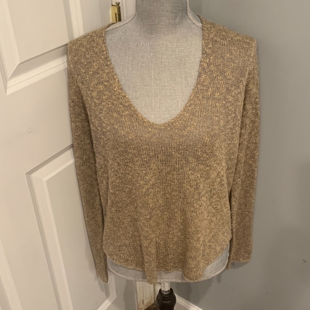 NWT Zara Knit Tan Oversized Asymmetrical V-Neck Sz Medium